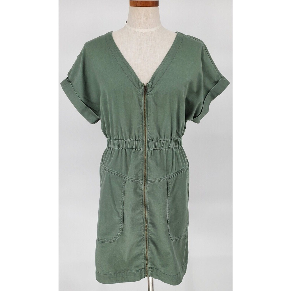 Universal Thread Zip Front Utility Dress Womens Small Olive Green Pockets New